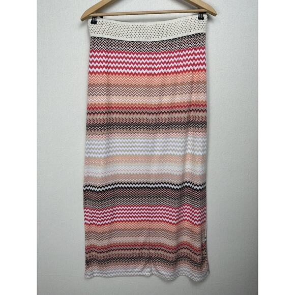 Maxi Skirt XL W/ Wide Waist Band Stretch Zig Zag Stripes Boho Hippie Whimsy - Picture 6 of 9